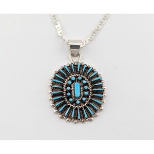 Zuni Petit Needlepoint Cluster Pendant Necklace 18" Link Chain Native Jewelry **